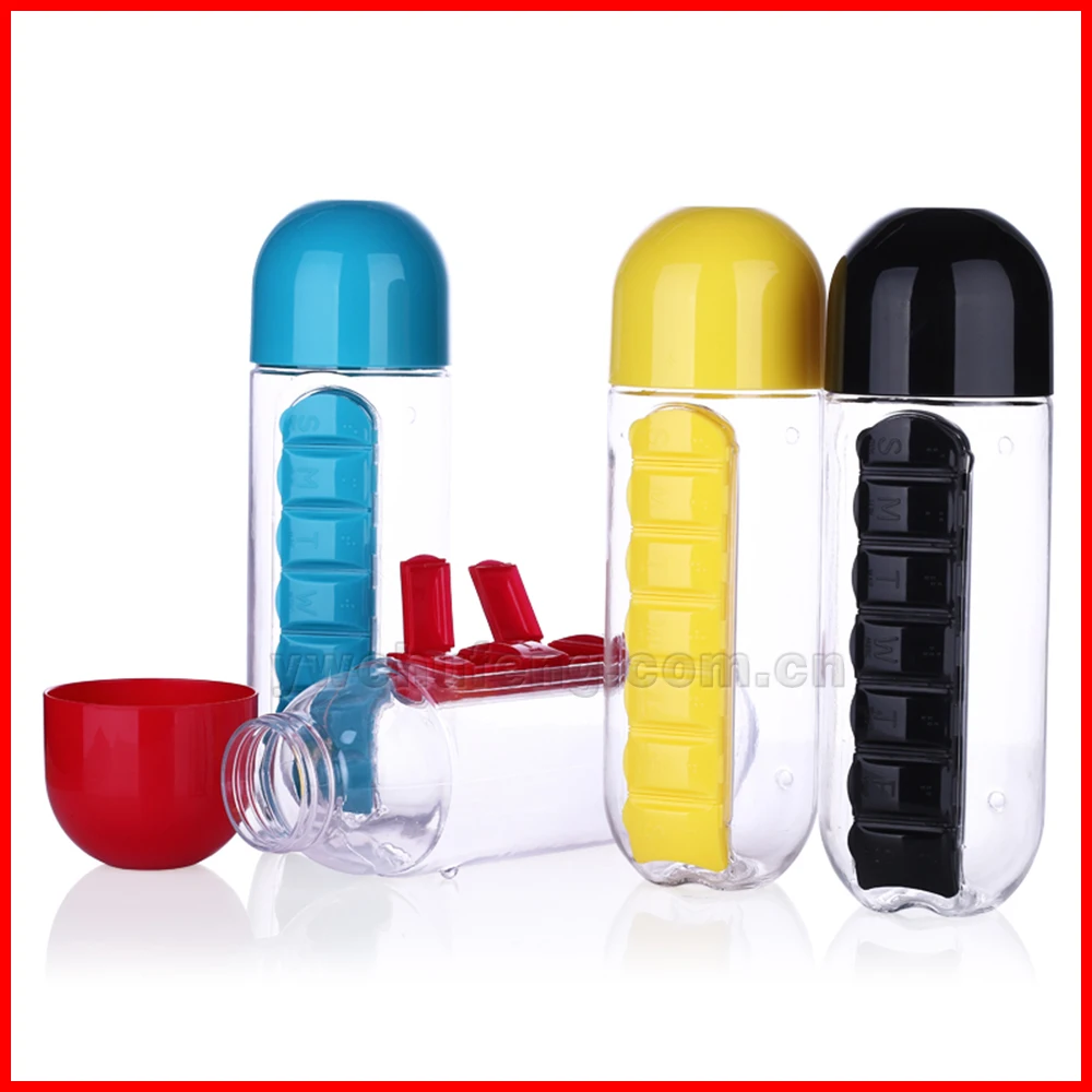 600 мл воды My bottle спорта совмещают Ежедневно Pill Box Организатор питьевой Бутылочки для воды Пластик герметичная чашка