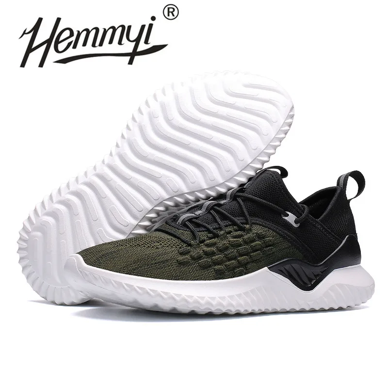Hemmyi Mens Sneakers Casual Flyknit Breathable Trainers Lace-Up Tenis Masculino Adulto Spring/Autumn New Products Black Shoes