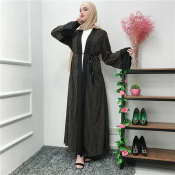 

Women Muslim Stripe Maxi Abaya Dress Long Sleeve Kaftan Robe Gowns Kimono Jubah Middle East Ramadan Arab Islamic Clothing