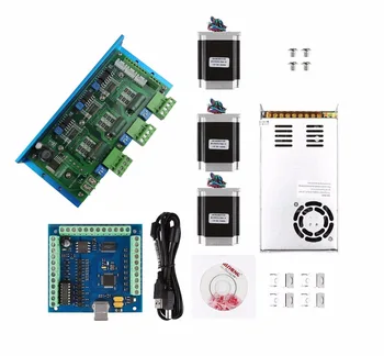 

mach3 CNC USB 3 Axis Kit,TB6600 3 Axis stepper motor driver+USB controller card 100KHz + 3pcs nema23 270oz-in motor+power supply
