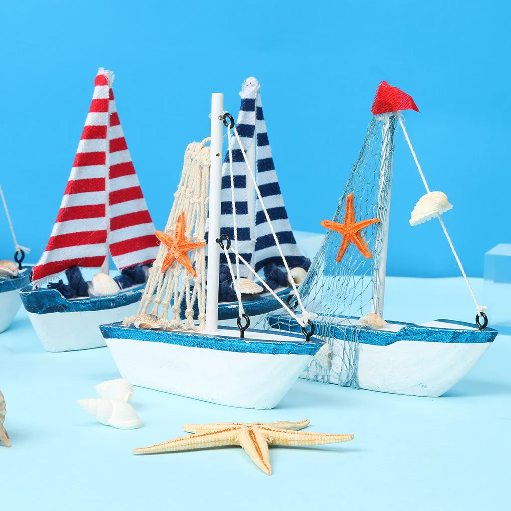 

New Arrival 1PC Marine Theme Wooden Sails Model Ornaments Home Desk Decor Resin Crafts Photo Prop Kid Boy Girl Gift Figurine