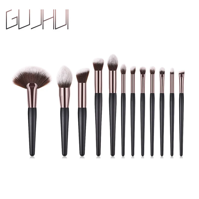 

12pcs Wooden Handle Fan Foundation Concealer Makeup Brushes Set for Eyeshadow Eyebrow Lip Brush Oblique Makeup Cosmetic Tools