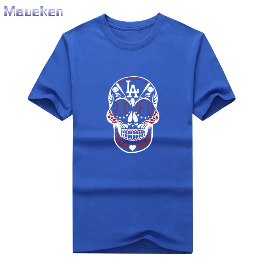 

New 2018 fashion skull cool printed T-shirt 100% Cotton for Dodgers fans T shirt 0831-2