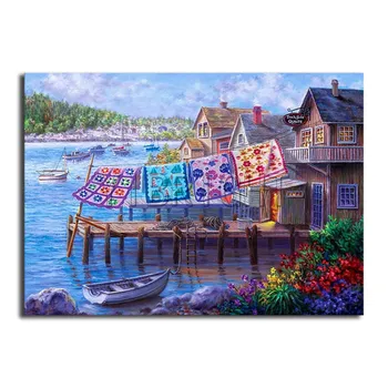 

DIY 3D Diamond painting quilts Full Round Diamond mosaic house ship Full Square Diamond embroidery Cross stitch sea scenery