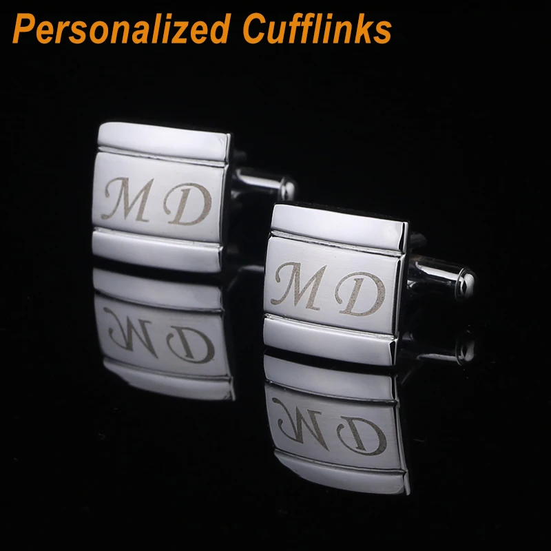 Customized Name Cufflinks Gemelos Personalizados Boda Engraved Metel Cuffs Wedding Cufflink For Mens Jewelry With Gift Box