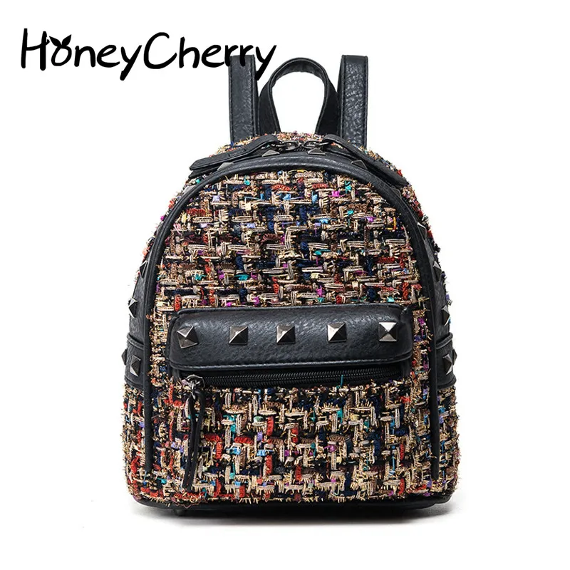 

2016 New Korean Fashion Retro Wool Color Rivet Backpack Bag Student Bag Casual Backpack Women Bag Backpacks For Teenage Girls