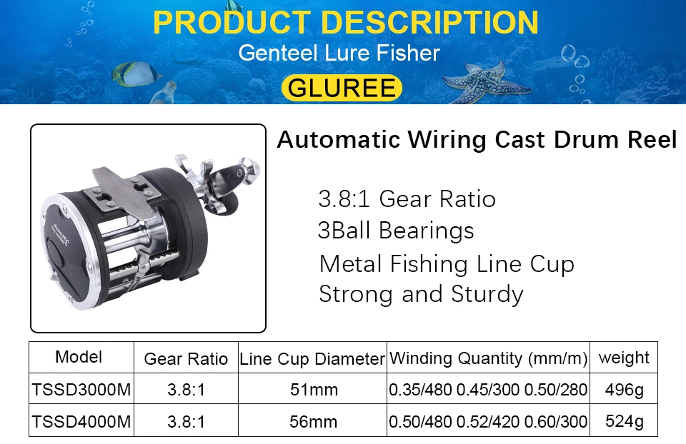 GLUREE Trolling Reel Fishing 3.81 3BB TSSD 3000 4000M Black Right Hand Casting Sea Fishing Reel Saltwater Baitcasting Reel Coil (9)