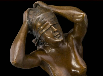 JP S1150 Art Deco Скульптура Обнаженная Девушка Эротическое Женское Тело Глаза Покрыты Бронзовая Статуя B0403