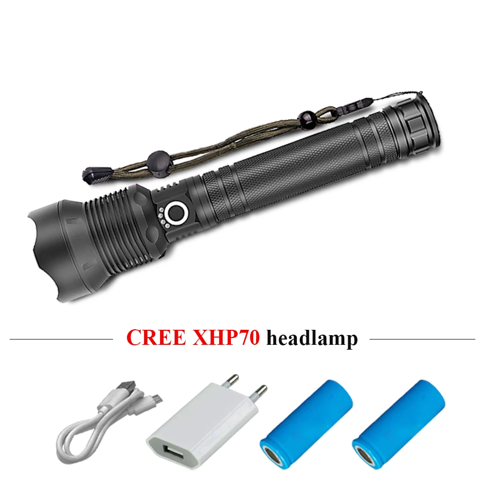 

xhp70 Super bright led flashlight 18650 or 26650 usb torch flashlight xhp70 zoomble Rechargeable lampe torche hunting hand lamp