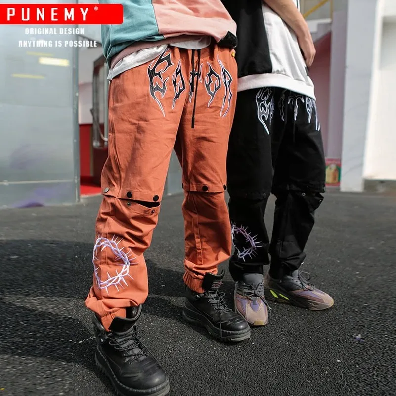 

Passion Print Men Pants Elastic Ankle Button Patchwork Hip Hop Streetwear Retro Jogger Trouser Brand Original Male Pants