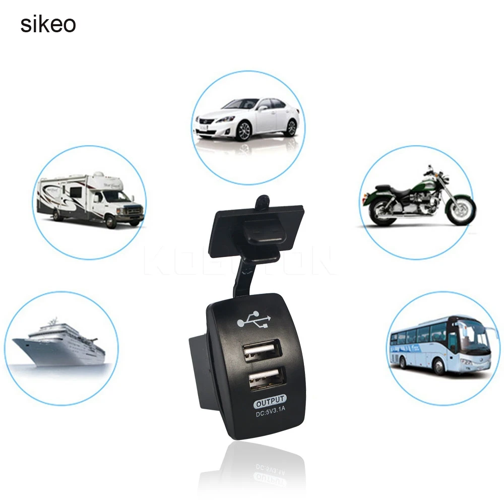 

sikeo Dual USB Power Waterproof car Charger Rocker Switch Motorcycle Charging for car motorcycle electric car ATV Boat