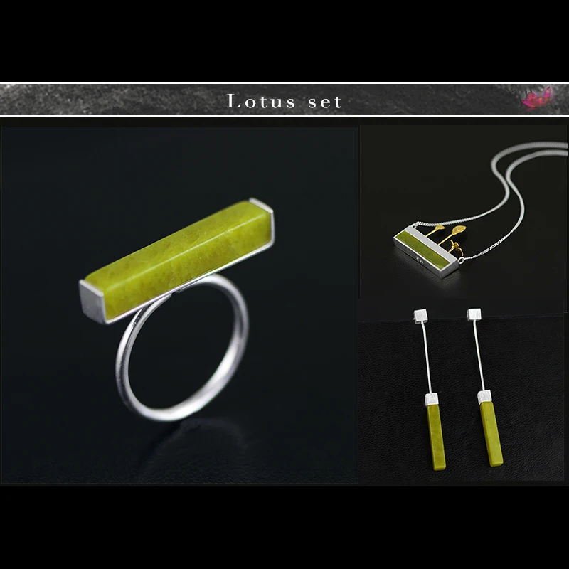 

Lotus Fun Real 925 Sterling Silver Natural Handmade Fine Jewelry Minimalism Jewelry Set with Ring Drop Earring Pendant Neckace