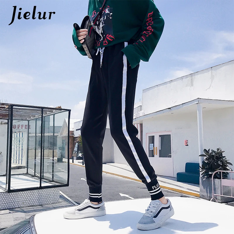 Jielur спортивные штаны женские фиолетовые узкие шаровары в Корейском стиле