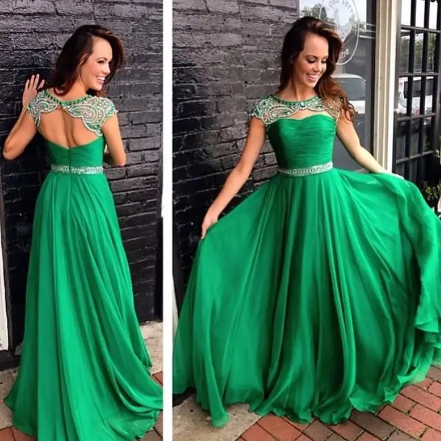 2017 Cheap Dark Green Chiffon Prom Dresses Backless Party Evening Gowns