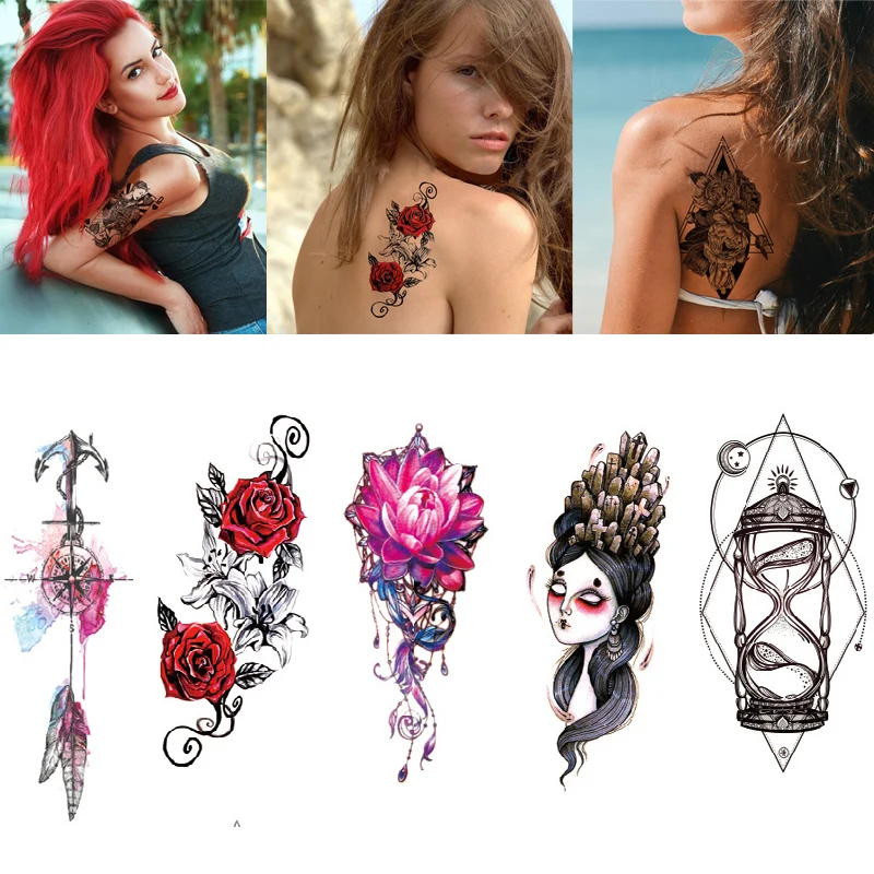 

2Pcs Temporary Tattoo Stickers Transfer Sticker Waterproof Tattoo Stickers for Women Waist Bracelet Body Art Metallic Tattoos