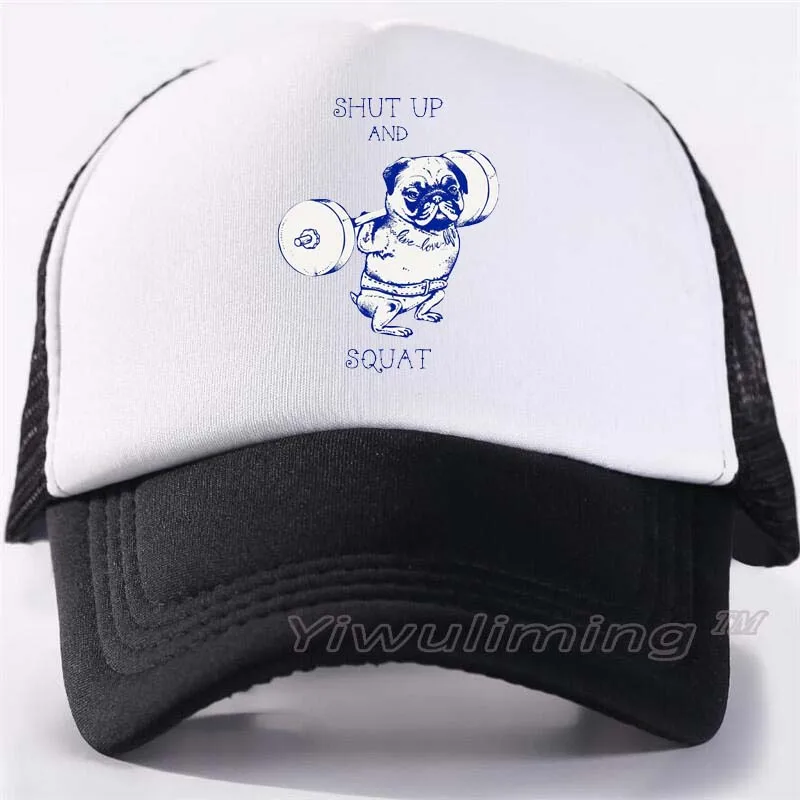 

New Summer Trucker Caps Pug Squat Exercise Cool Summer Black Adult Cool Baseball Mesh Net Trucker Caps Hat for Men Adjustable