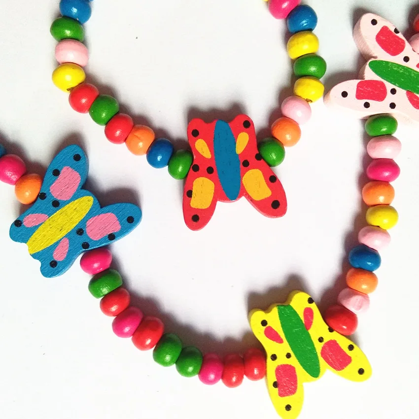 DreamBell/детское разноцветное деревянное ожерелье-бабочка для девочек, детский браслет из бисера, длинное ожерелье