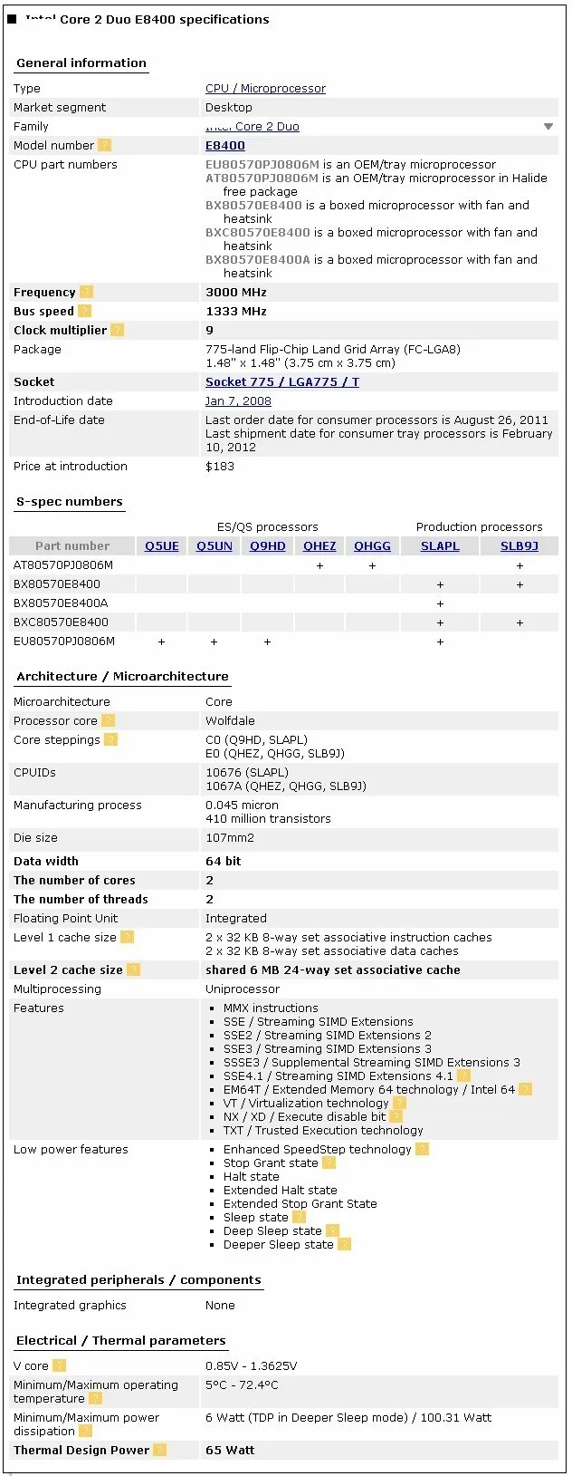 Рабочий процессор Intel Core 2 Duo E8400 3,0 ГГц 6 м 1333 МГц двухъядерный процессор Socket 775