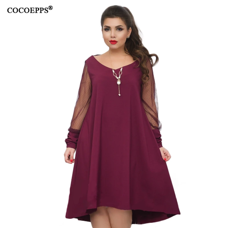 

2019 5XL 6XL new Hot Plus Size Women Dress Big Size Long Sleeve Loose Dress Office Perspective Dresses Casual Vestidos Clothing