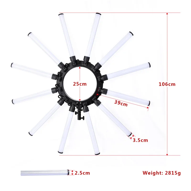 fosoto TL-1800 Photographic Lighting Dimmable 3200-5600K 12 Tubes 672 Leds Camera Photo Studio Phone Photography ring light Lamp