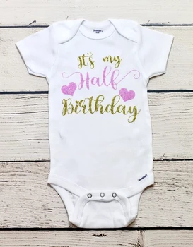 

personalize Half birthday kids t shirts birthday baby shower bodysuit onepiece romper Outfit New Year party favors