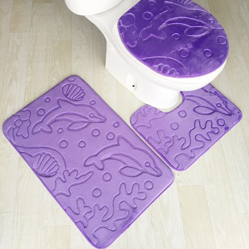 Machine Washable Bathroom Rugs Square Floor Mat U-shape Rug Toilet Lid Cover 