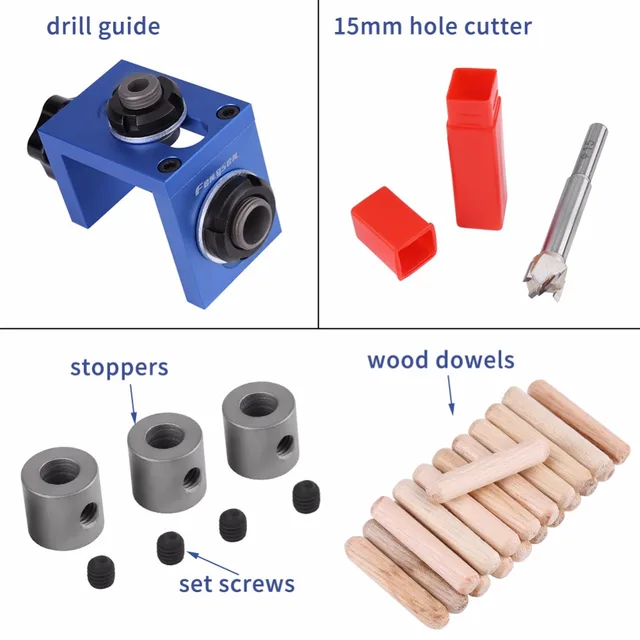 Woodworking Drilling Locator Guide Wood Dowel Hole Drilling Guide Jig Drill Bit Kit Woodworking Carpentry Positioner Tool