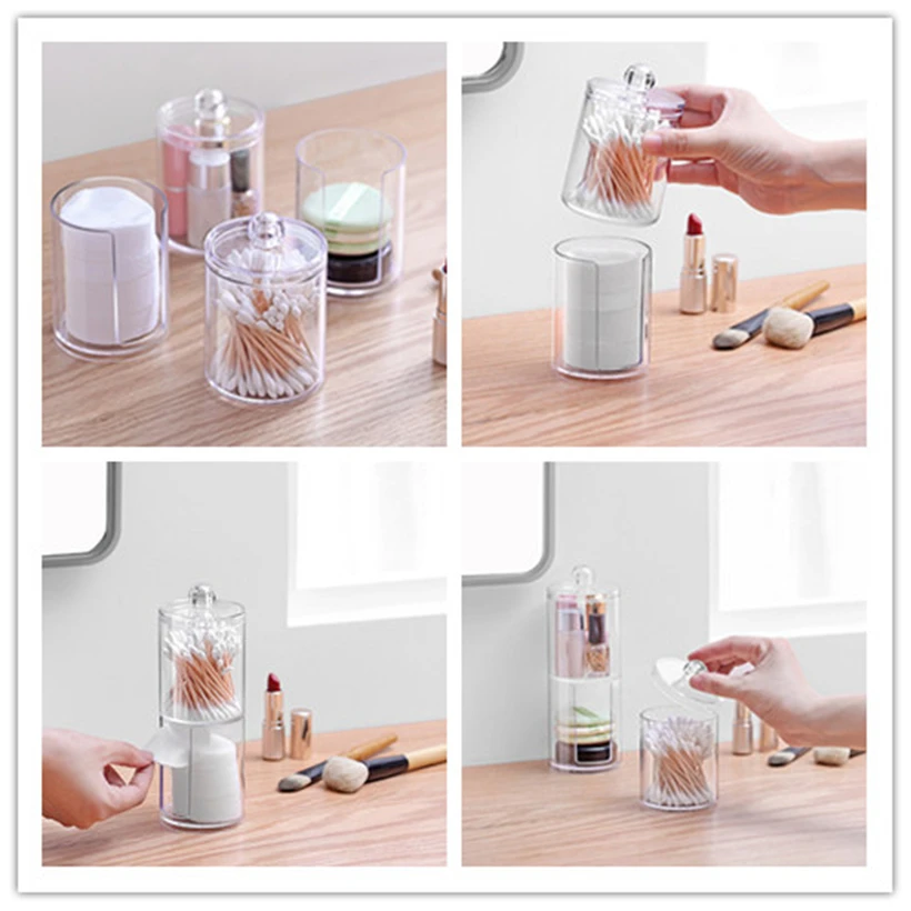 

Acrylic Cosmetic Makeup Organizer 2019 New Transparent Bathroom Storage Box Plastic Container Cotton Swabs Cotton Pad Holder