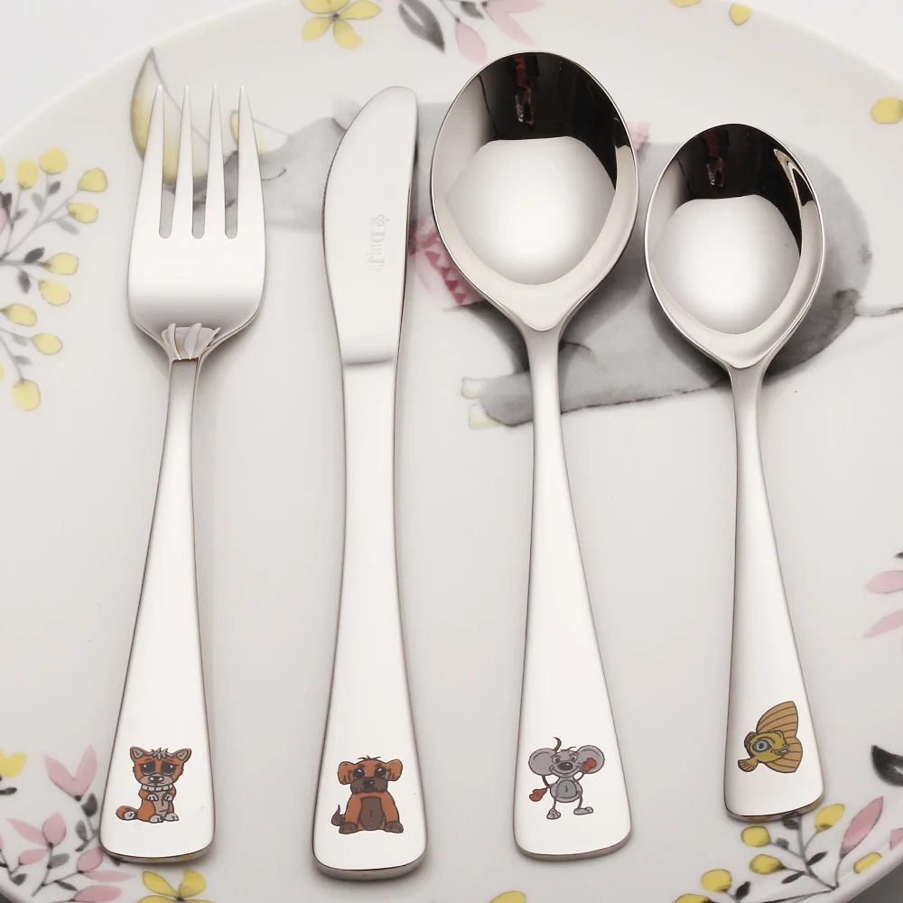 LEKOCH Cutlery Set Animal Carton Baby Silverware Child Flatware Set 18/
