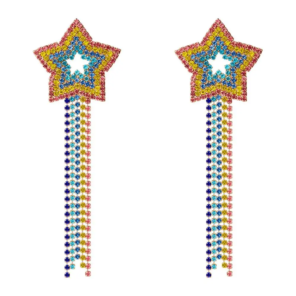 

Luxury Fashion Multicolors Shiny Rhinestone Star Charms Dangle Earrings Jewelry Maxi Women Statement Earrings Accessories