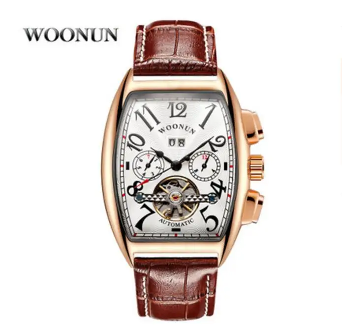 WOONUN защитный механические часы Для мужчин Tourbillon Автоматическая машинный ремень