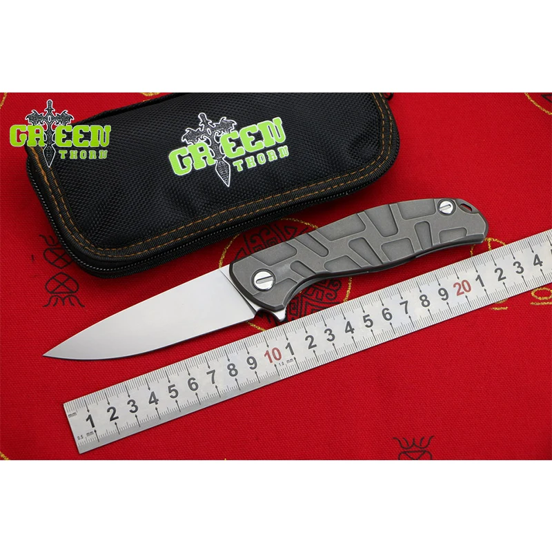 

GREEN THORN T-Pattern F95 Flipper folding knife D2 blade Titanium handle bearing Outdoor camping hunting pocke knives EDC tools
