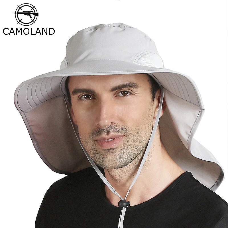 

CAMOLAND High Quality Men Bucket Hat Summer Sun Hat For Women Long Wide Brim Hiking Fishing Cap Outdoor UV Protection Hat