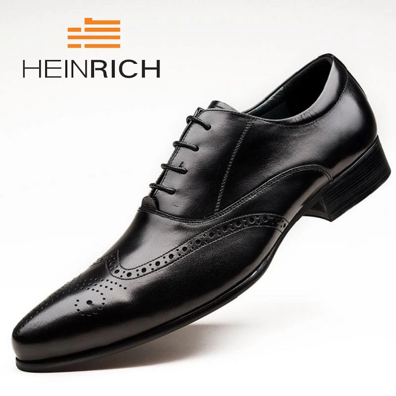 

HEINRICH NEW Fashion Men Genuine Leather Shoes High Quality Wedding Shoes Pointed Toe Business Dress Men Shoes Sepatu Pria