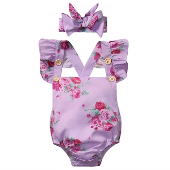

2017 Floral Newborn Baby Girl Clothes Ruffles Romper Baby Bodysuit +Headband 2pcs Outfits Sunsuit Children Set