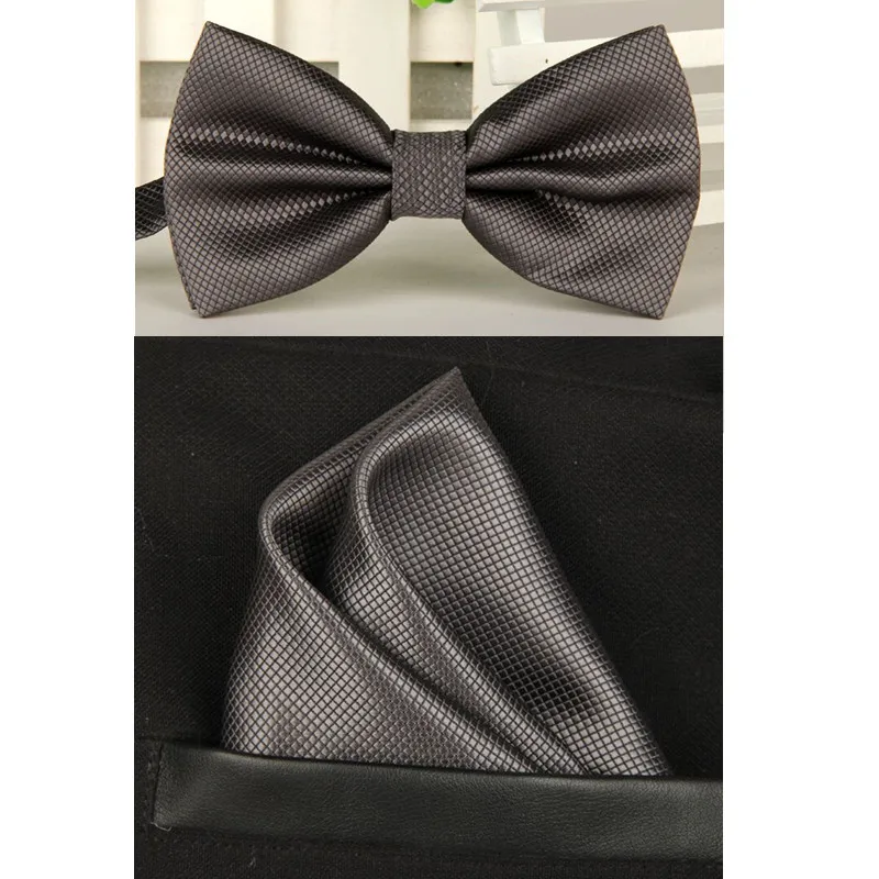 SHENNAIWEI Шелковый однотонный деловой галстук-бабочка для мужчин, винтажный фиолетовый, черный, желтый, серебристый Свадебный галстук-бабочка, карманный квадратный платок, набор, lote - Цвет: Dark gray