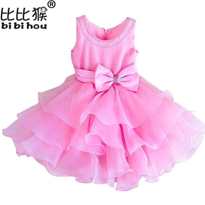 

0-6yrs Girls bowtie pink white Infant Dress Baby Girls Princess Birthday Party Gown Dresses for Kids Baby Clothing christmas