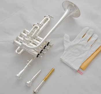 

Professional New Silver Piccolo Trumpet 4 Piston Horn Bb/A 2 Leadpipe Mouthpiece