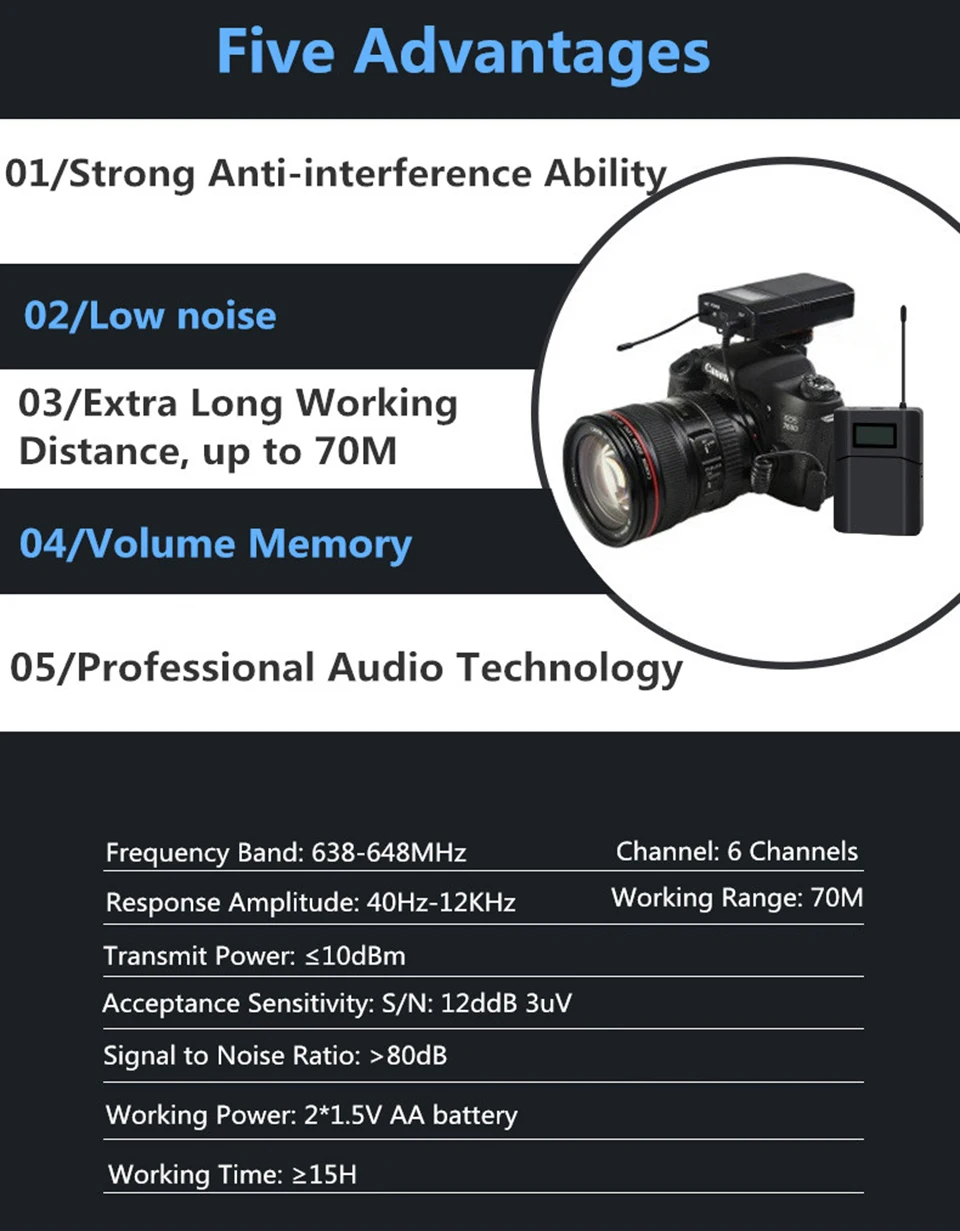 Профессиональный UFH высокочастотный приемник передатчик беспроводной петличный микрофон 6 каналов дистанционного управления Камера Запись микрофон