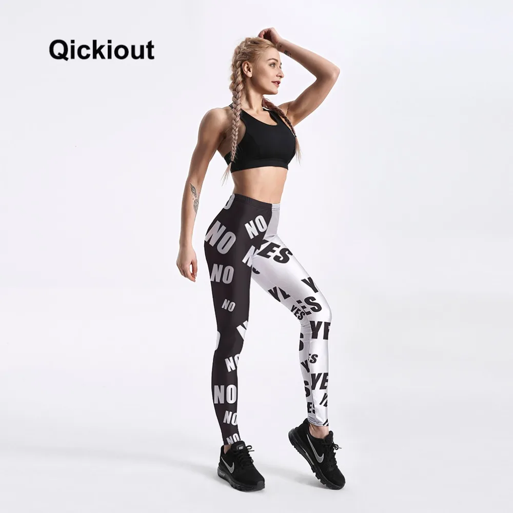 Женские леггинсы Qickitout белые и черные спортивные штаны с надписью Yes & No модные