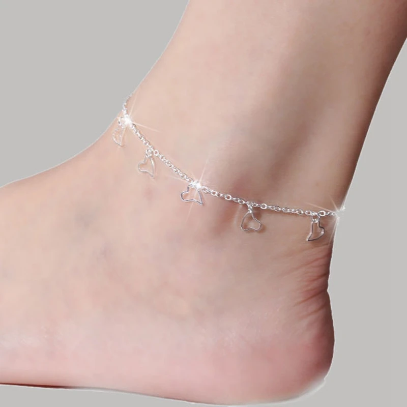 QCOOLJLY 15 видов конструкций сердечко серебряного цвета звезды лист металлический шар для женщин ножной браслет Античный Модный летний пляжная цепь на ногу ювелирные изделия