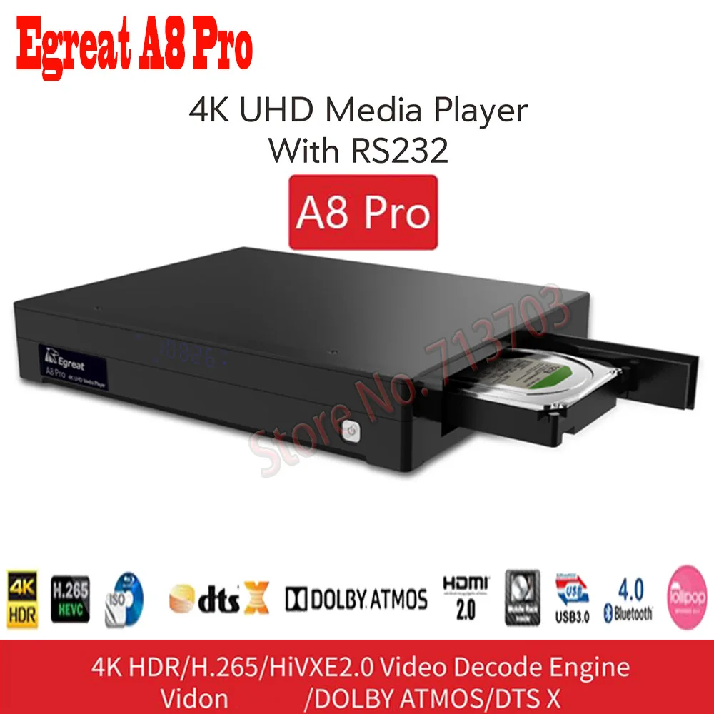 Высококачественный Egreat A8 Pro UHD медиаплеер Профессиональный 4 K Android 7,0 Smart tv Box Bluetooth 3," HDD SATA HDMI2.0 HD приставка