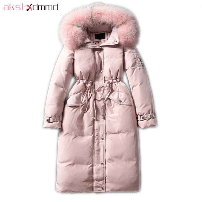 

HIJKLNL Duck Down Jacket Woment Parkas Mujer Invierno 2019 New Winter Women Jacket Raccoon Fur Hooded Down Long Slim Coat LH1132
