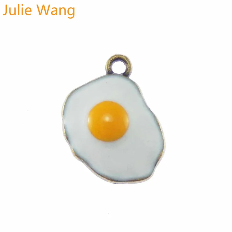 

Julie Wang 6PCS Alloy White Enamel Fried Eggs Omelette Charms For Neckalce Pendant Findings Jewelry Making Accessories 46*16mm