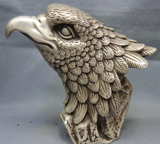 

Collectible bronze lion statue S0223 China White Copper Silver Feng Shui Evil Hawk falcon Eagle Bird Head Art Statue (B0413)