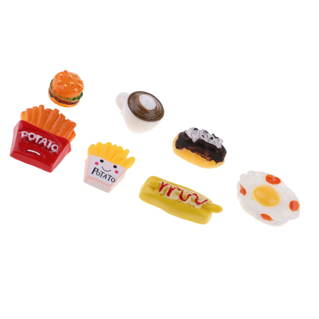 7 PCS Combo Meals Mini Cake And Coffee Model For 1/12 Scale Dollhouse