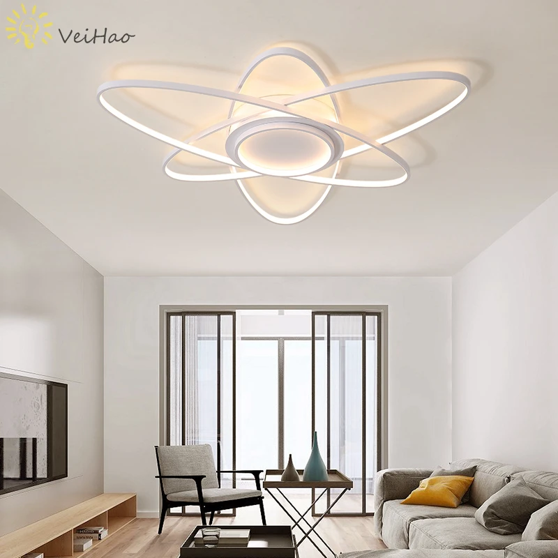 

VEIHAO White black modern led ceiling chandelier living room bedroom balcony surface installation AC85-265V chandelier lighting