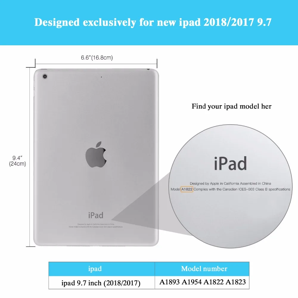 Чехол для iPad 9,7 /, смарт-чехол с мультиуглом обзора Folio Stand с карманом и функцией автоматического пробуждения/сна для iPad