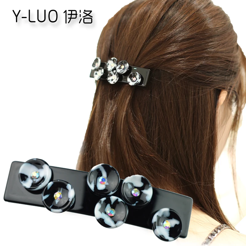 

Women Hair Accessories 2016 New Black White Fashion Rhinestone Hair Clip Acetate Office& Hangout Flower Hair Barrette For Girls