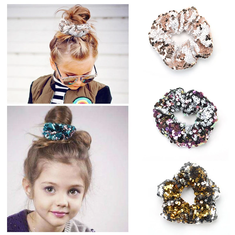 21 Color Fashion Sequins Elastic Hair Band Ropes with Girls No Crease Ties Ponytail Hairband Accessories | Детская одежда и обувь